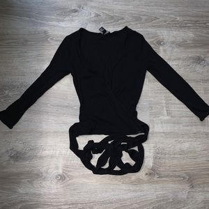 Ribbed Strappy Long Sleeve Top
